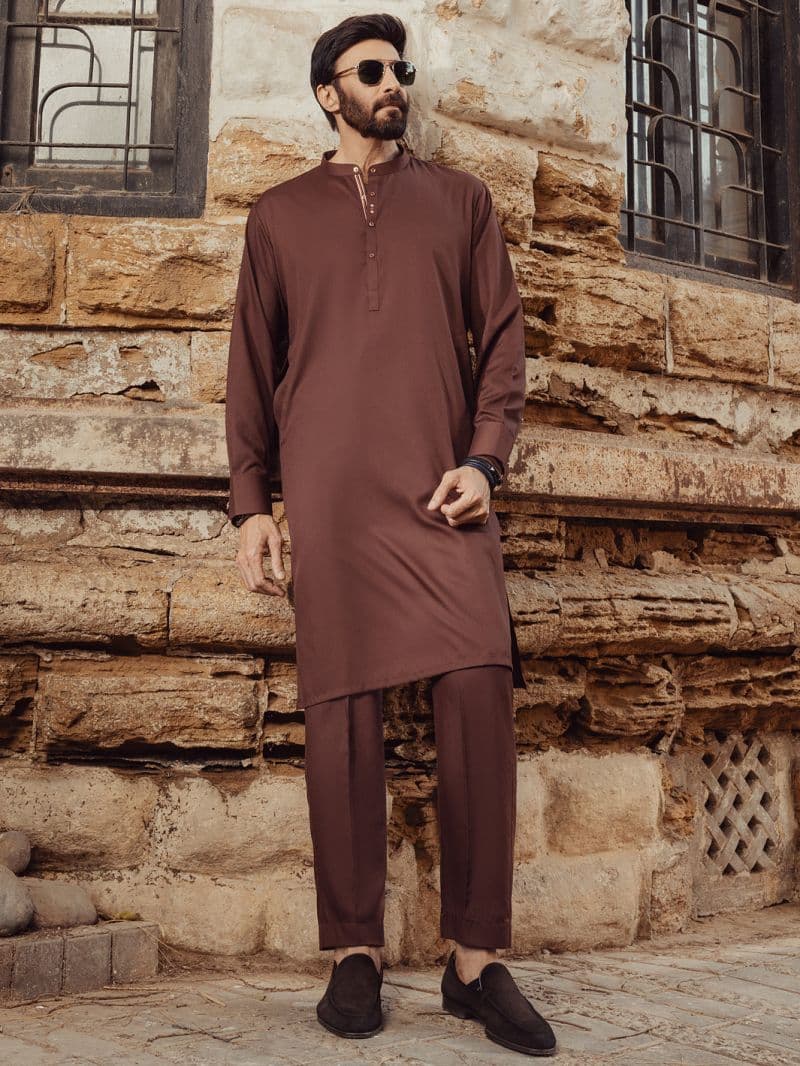 Maroon Blended Kurta Trousers