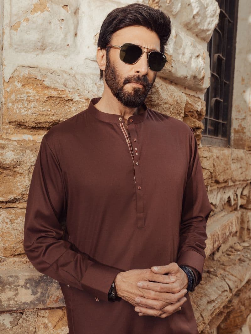 Maroon Blended Kurta Trousers