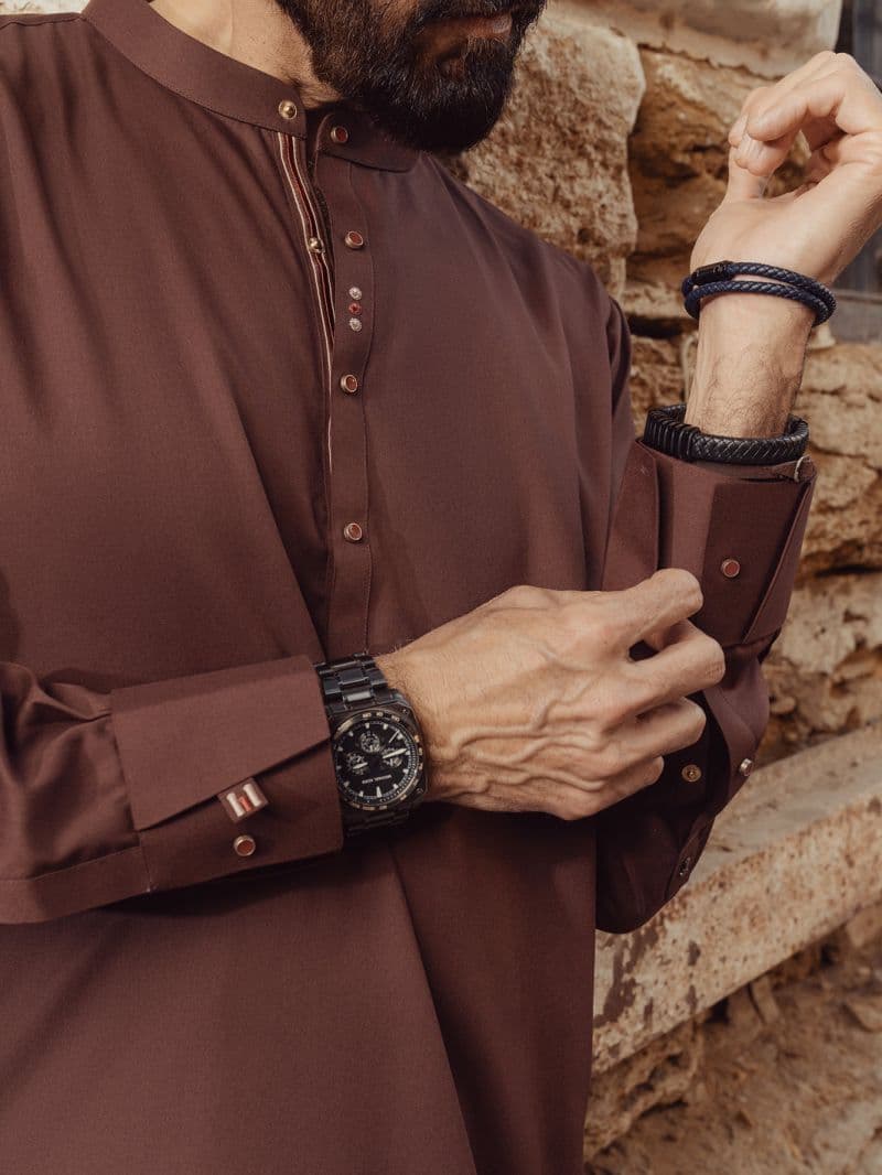 Maroon Blended Kurta Trousers