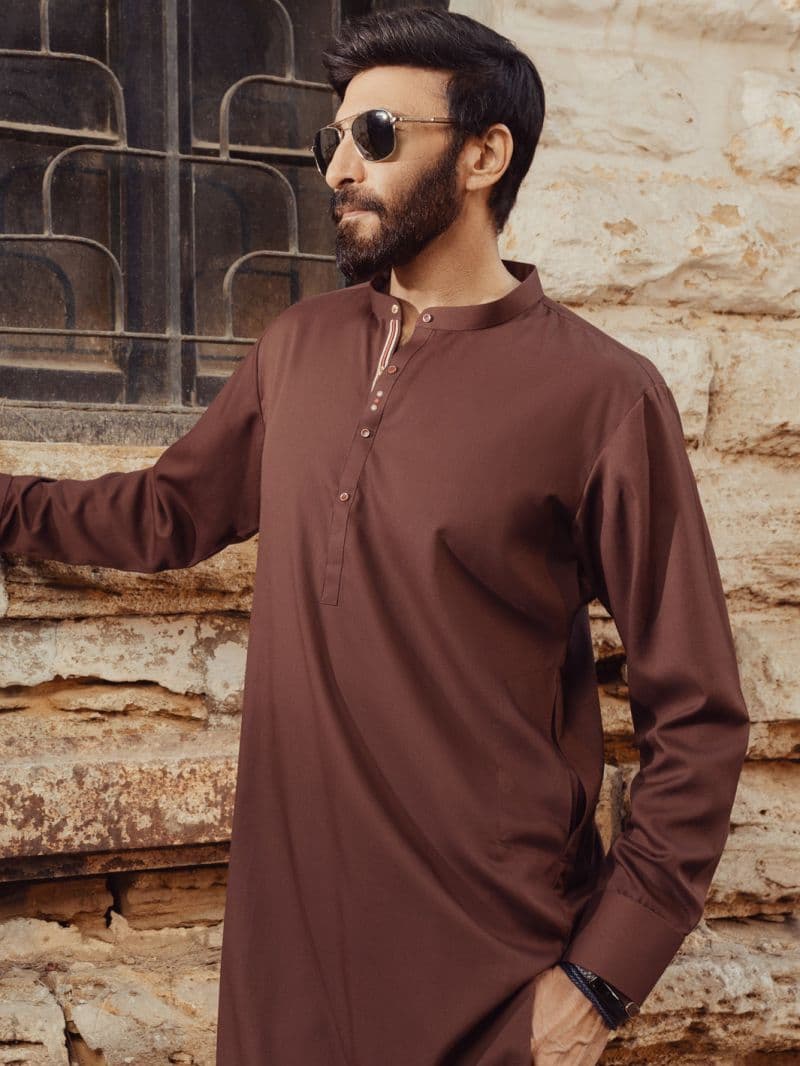 Maroon Blended Kurta Trousers
