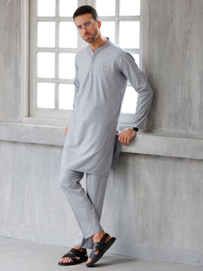Ash Grey Blended Kurta Trouser thumbnail