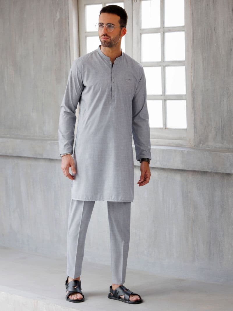 Ash Grey Blended Kurta Trouser thumbnail