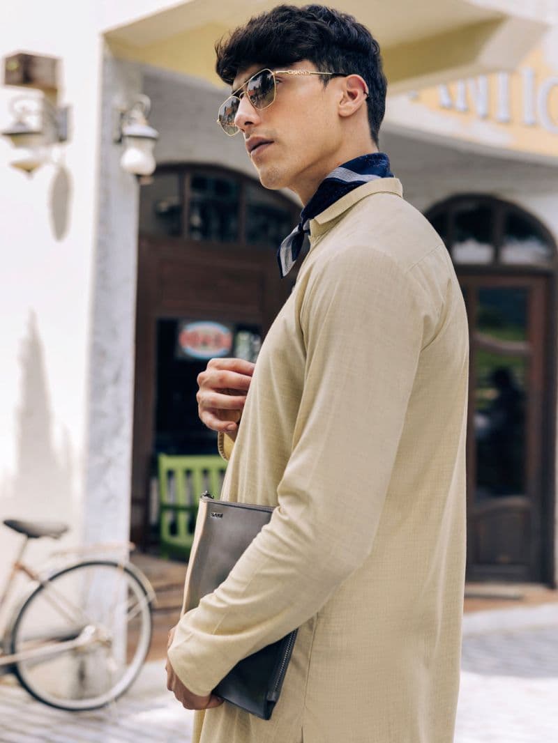Beige Blended Kurta Trouser thumbnail