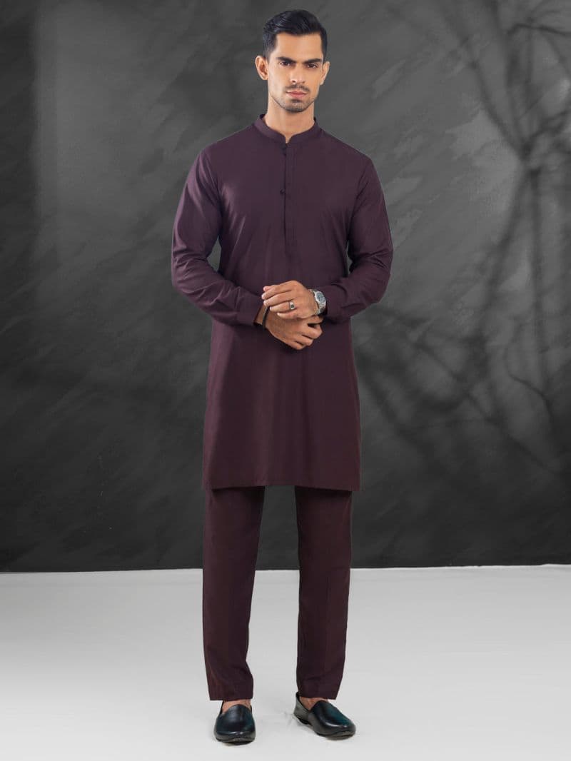 Maroon Blended Kurta Trouser thumbnail
