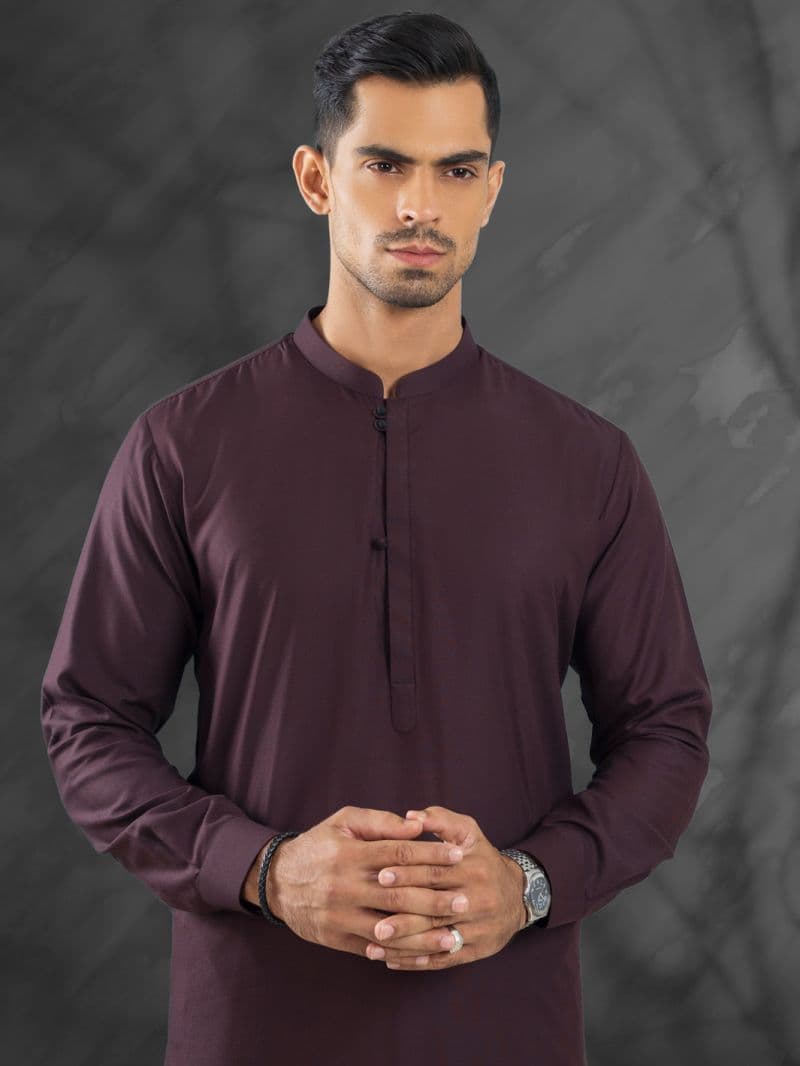 Maroon Blended Kurta Trouser thumbnail