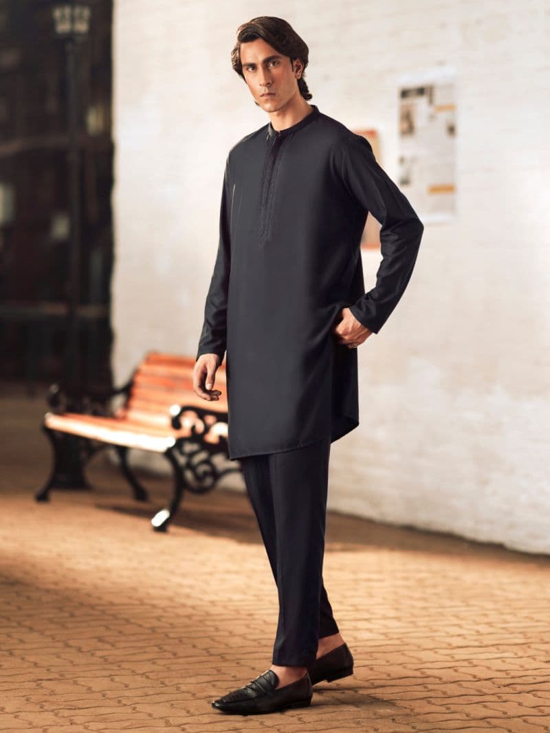 Navy Blue Blended Kurta Trouser thumbnail