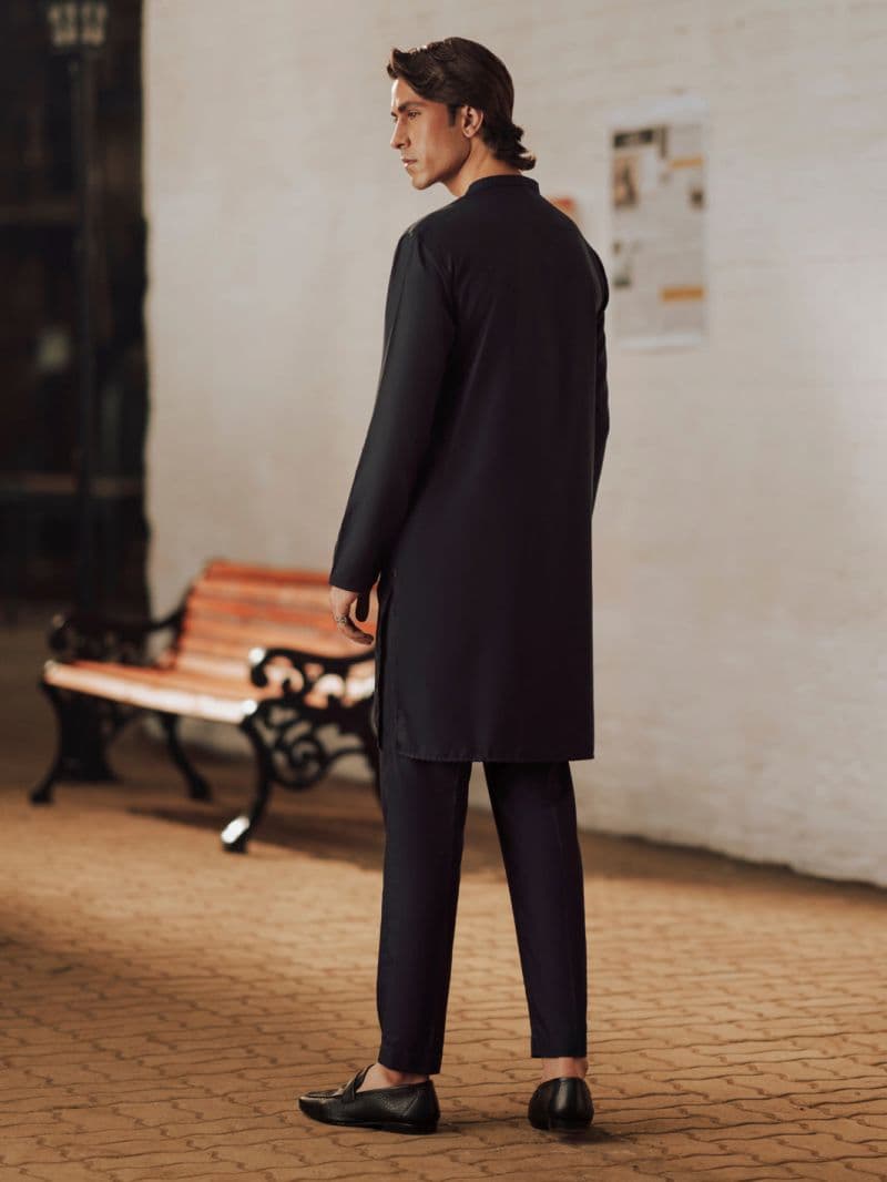 Navy Blue Blended Kurta Trouser thumbnail