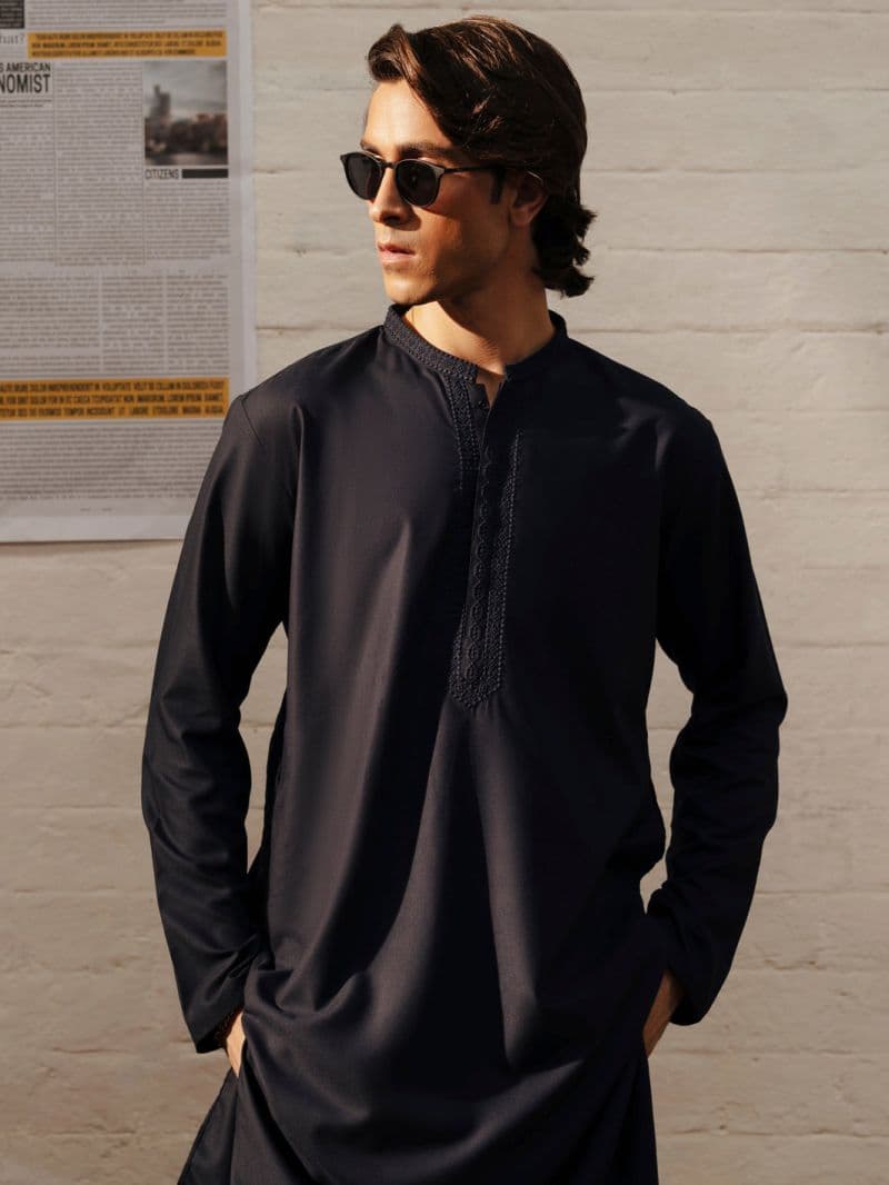 Navy Blue Blended Kurta Trouser thumbnail