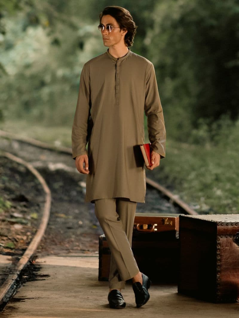Olive Blended Kurta Trouser thumbnail