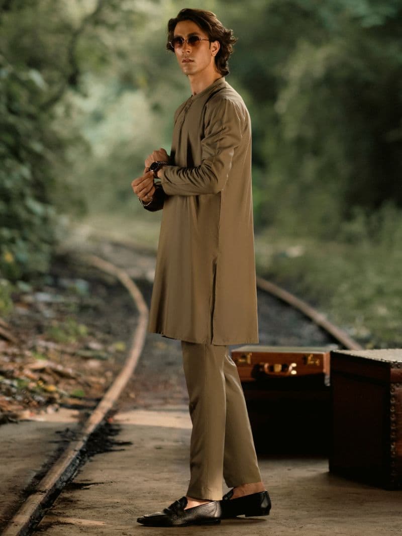 Olive Blended Kurta Trouser thumbnail