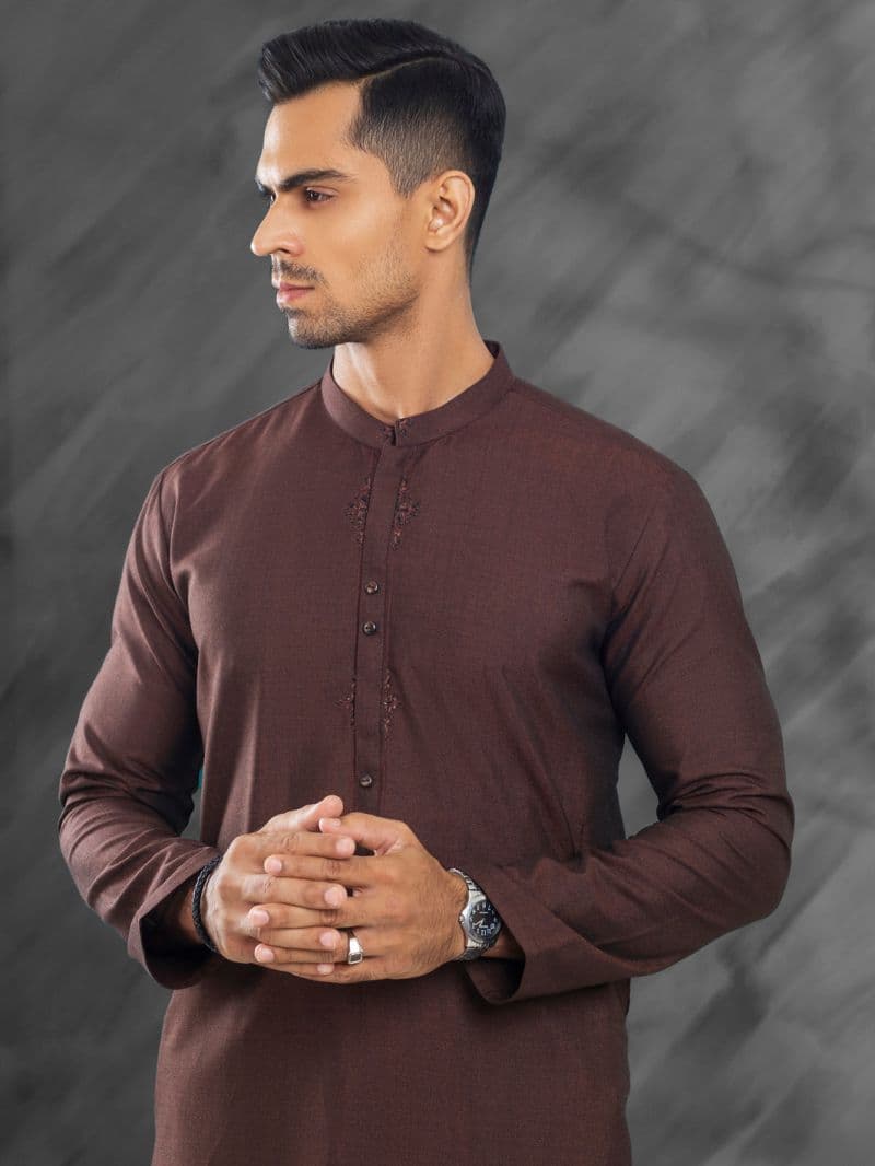 Dark Brown Blended Kurta Trouser thumbnail
