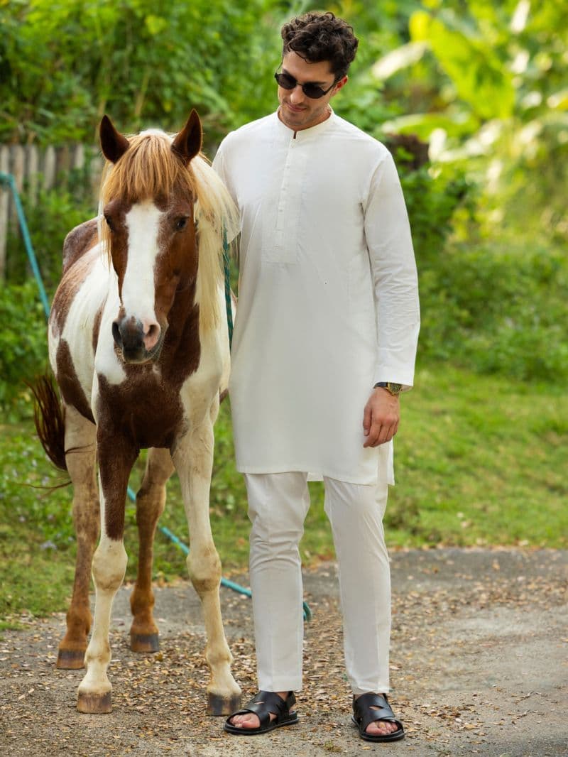 Off White Cotton Kurta Trouser thumbnail