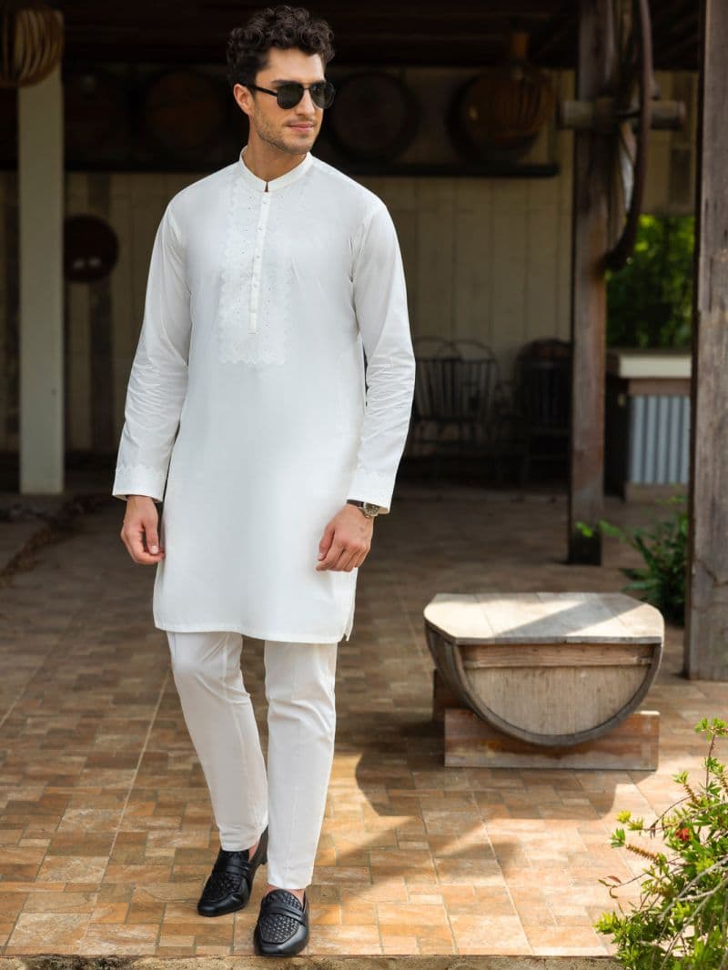Off White Cotton Kurta Trouser thumbnail