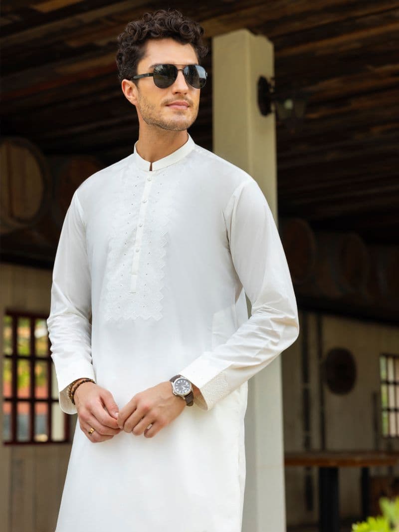 Off White Cotton Kurta Trouser thumbnail
