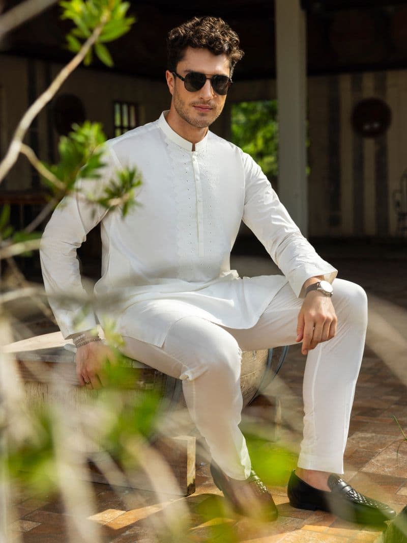 Off White Cotton Kurta Trouser thumbnail