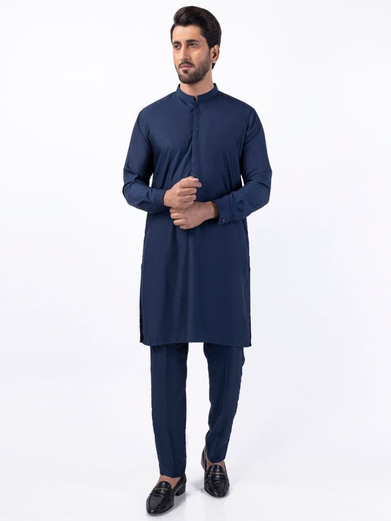 Navy Blue Blended Kurta Trouser thumbnail
