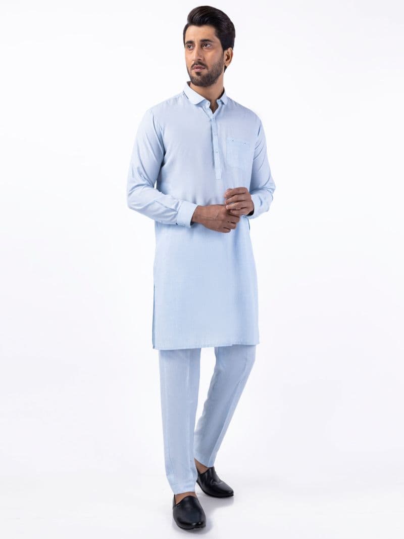 Light Blue Blended Kurta Trouser thumbnail