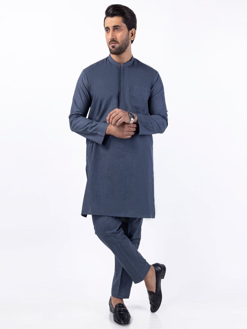 Grey Blended Kurta Trouser thumbnail