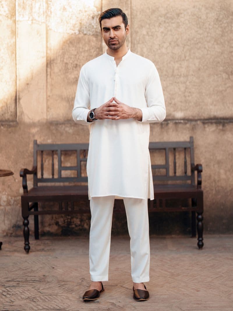 White Blended Kurta Trouser thumbnail