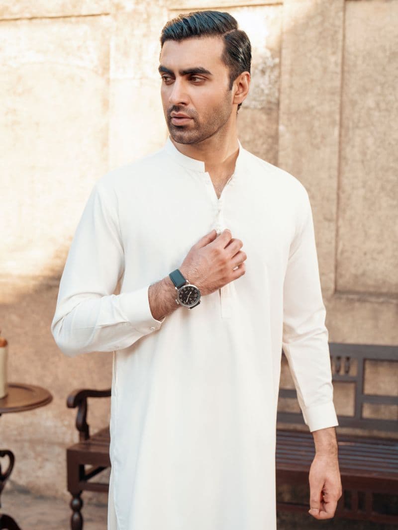 White Blended Kurta Trouser thumbnail