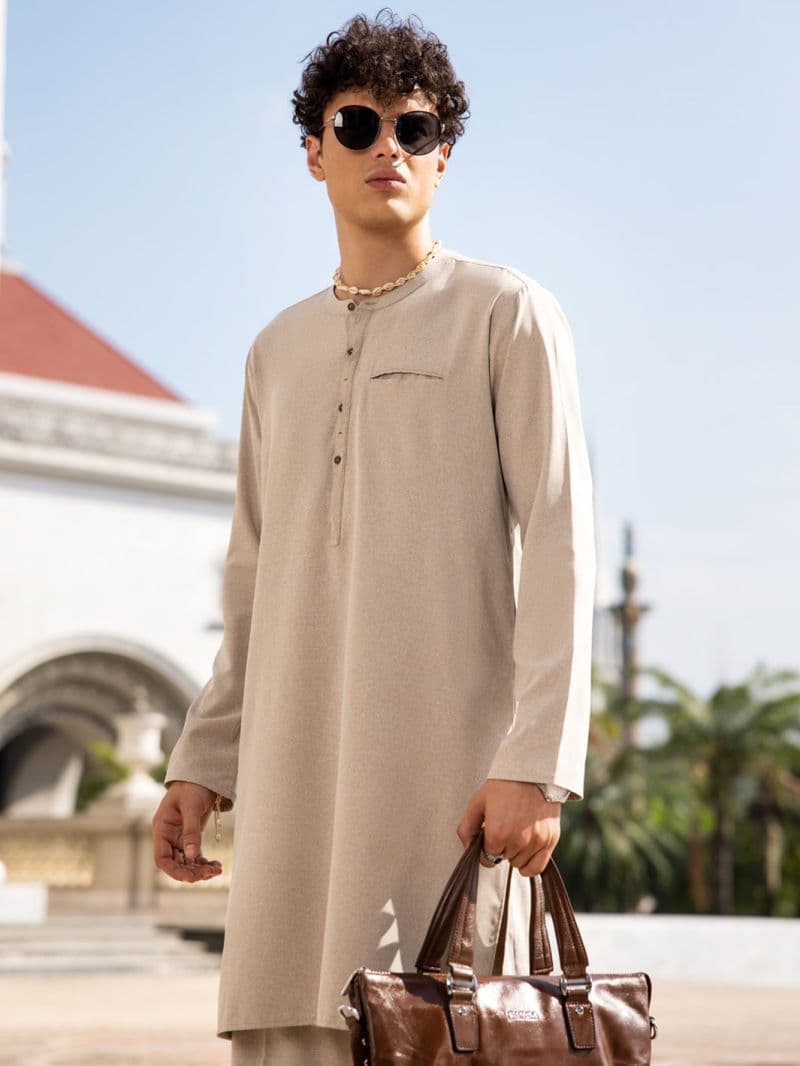 Sand Brown Blended Kurta Trouser thumbnail
