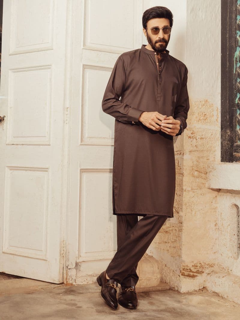 Brown Plain Kurta Trouser