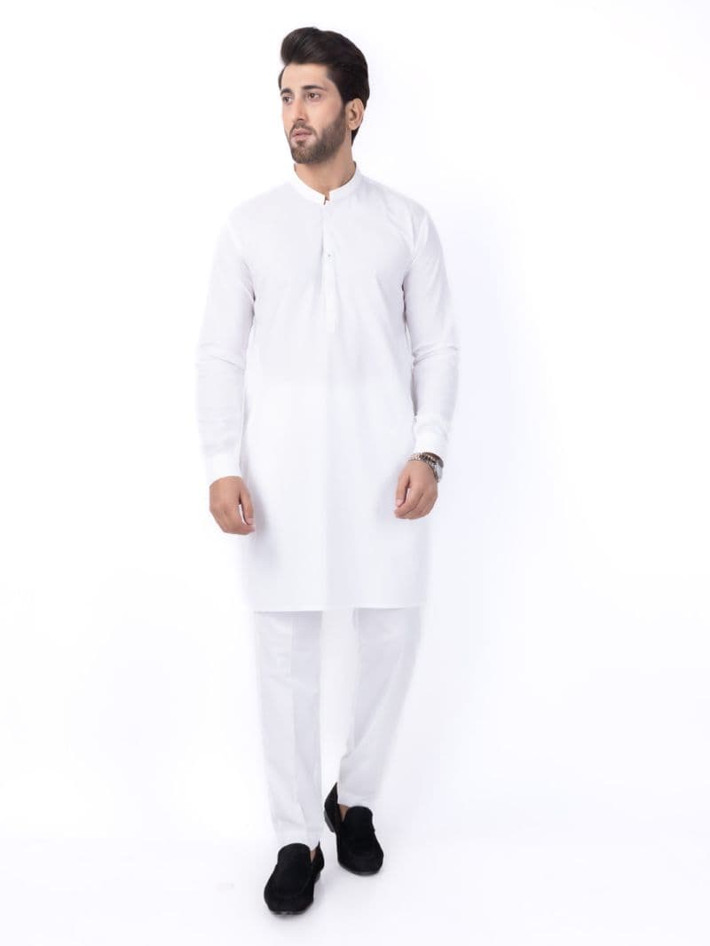 White Poly Cotton Kurta Trouser thumbnail