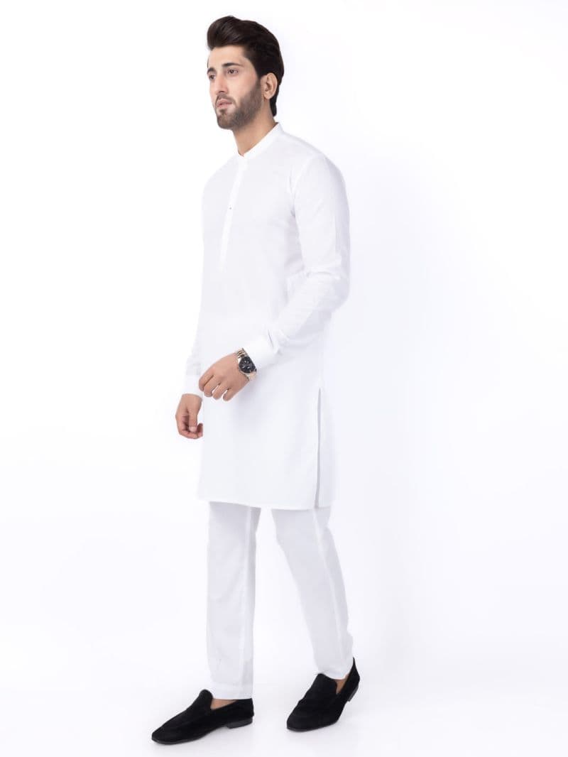 White Poly Cotton Kurta Trouser thumbnail