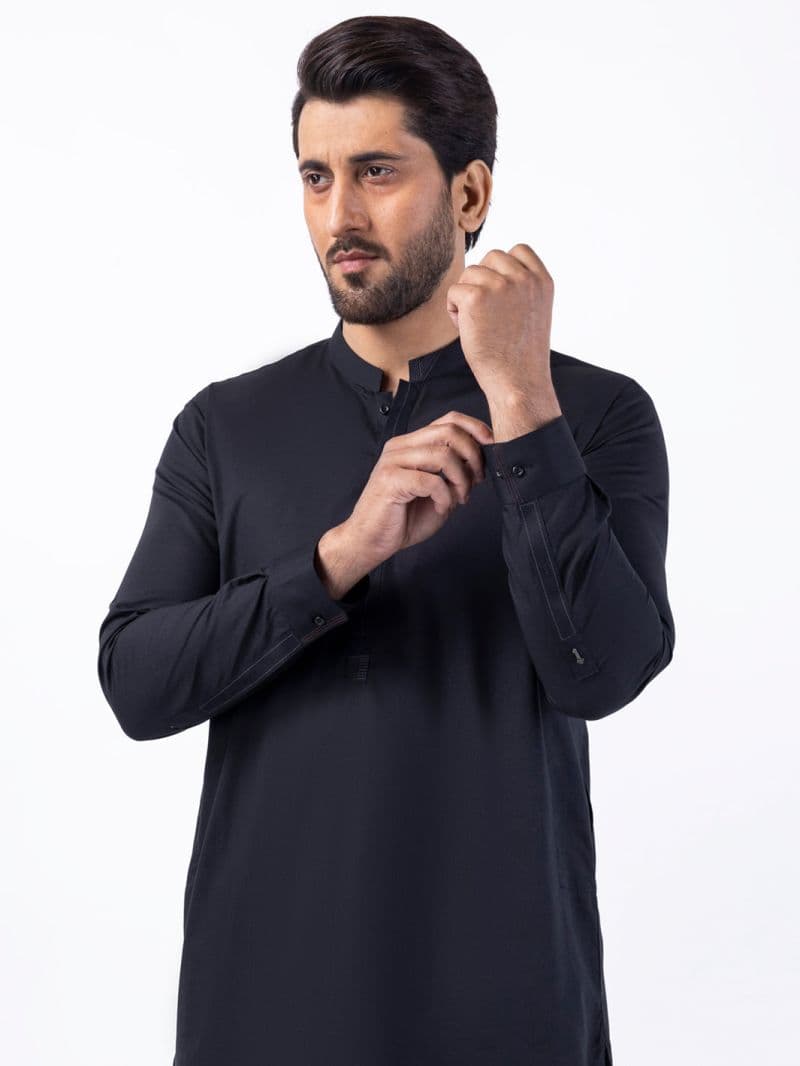 Black Poly Cotton Kurta Trouser thumbnail