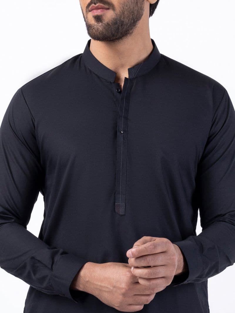 Black Poly Cotton Kurta Trouser thumbnail