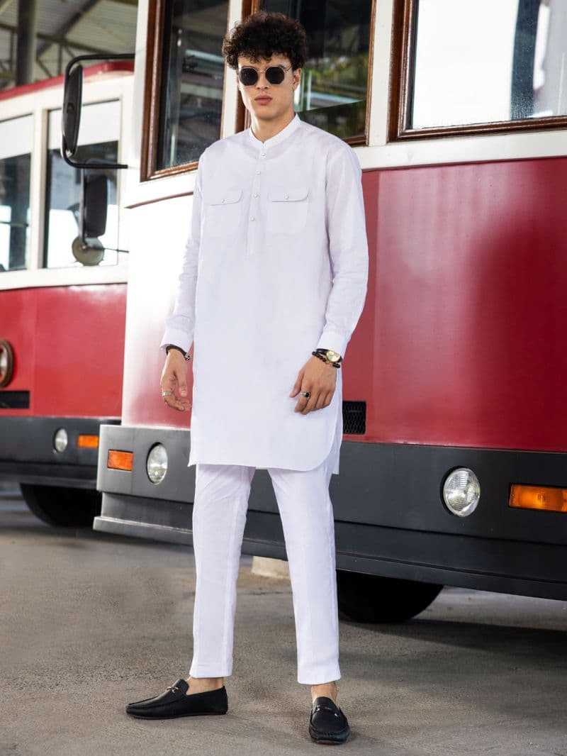 White Cotton Kurta Trouser thumbnail
