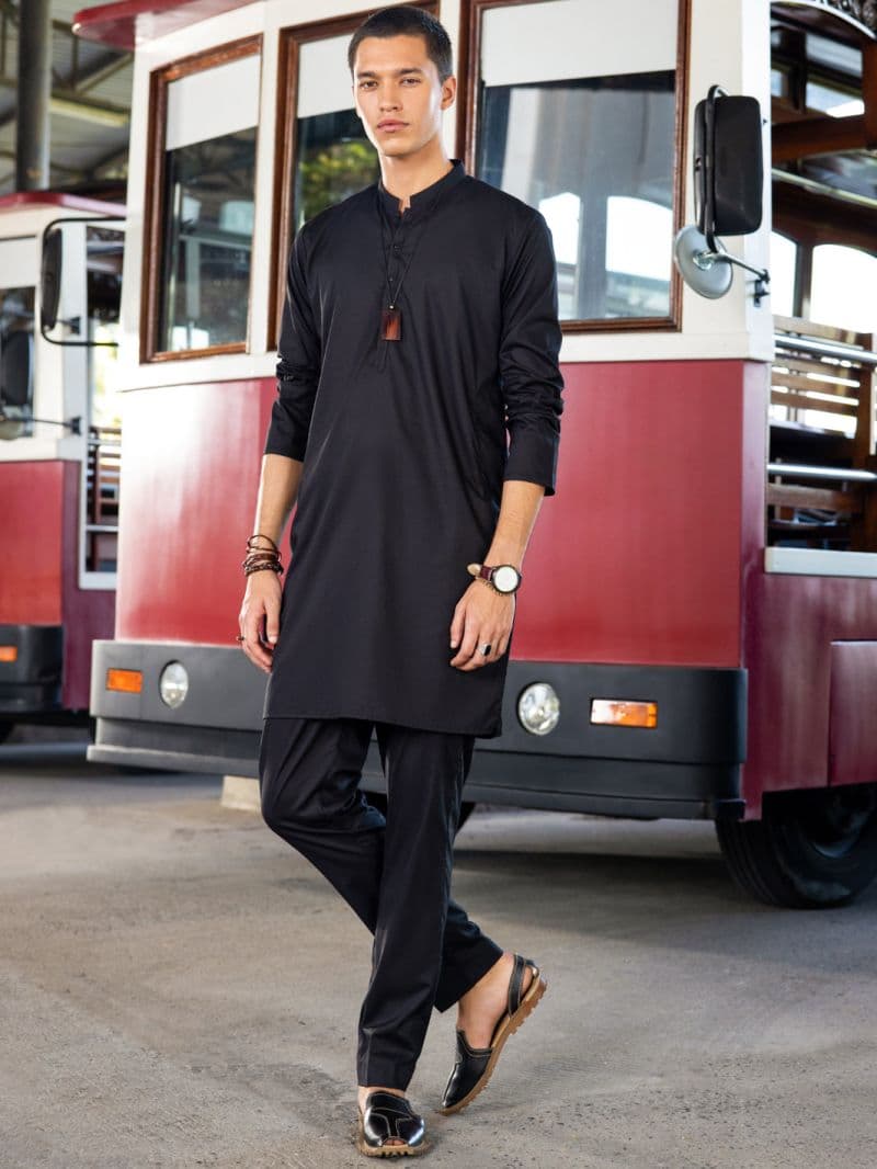 Black Poly Cotton Kurta Trouser thumbnail
