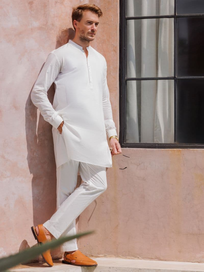 White Cotton Kurta Trouser thumbnail