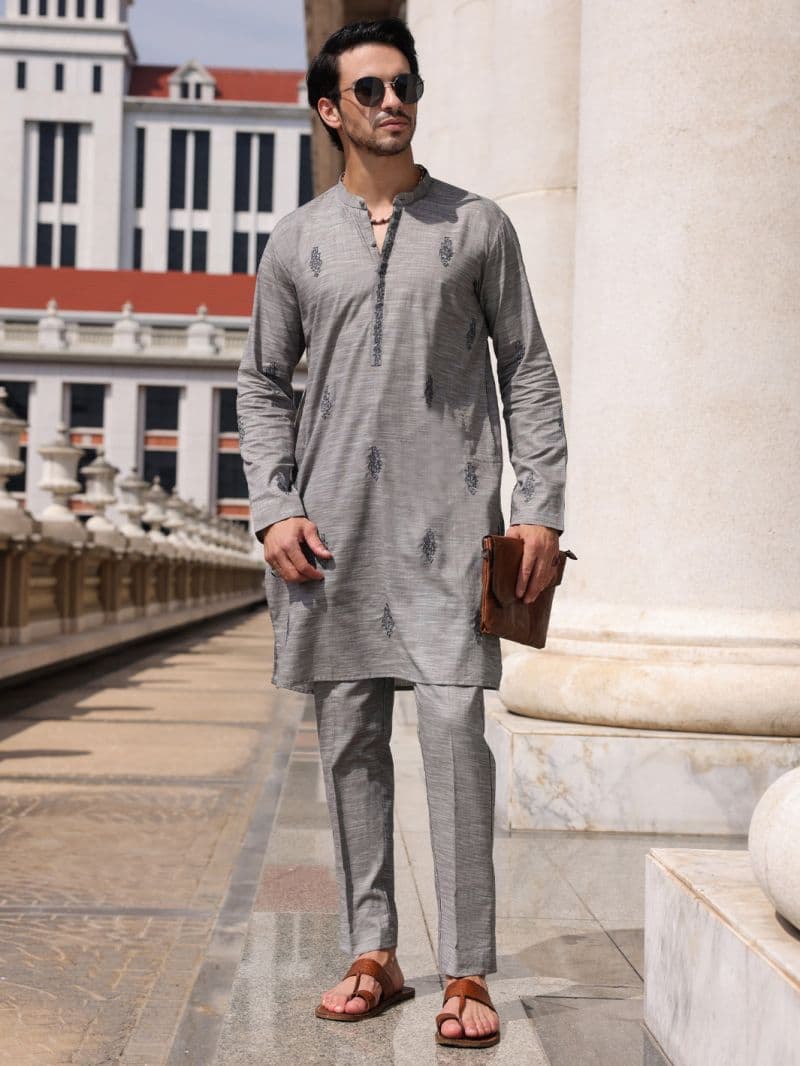 Grey Cotton Kurta Trouser thumbnail