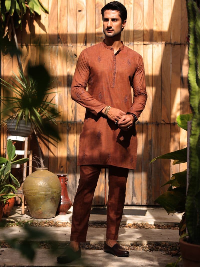 Rust Cotton Kurta Trouser