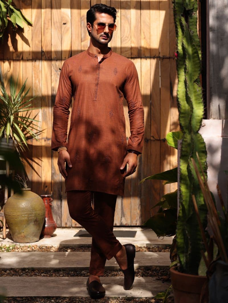 Rust Cotton Kurta Trouser