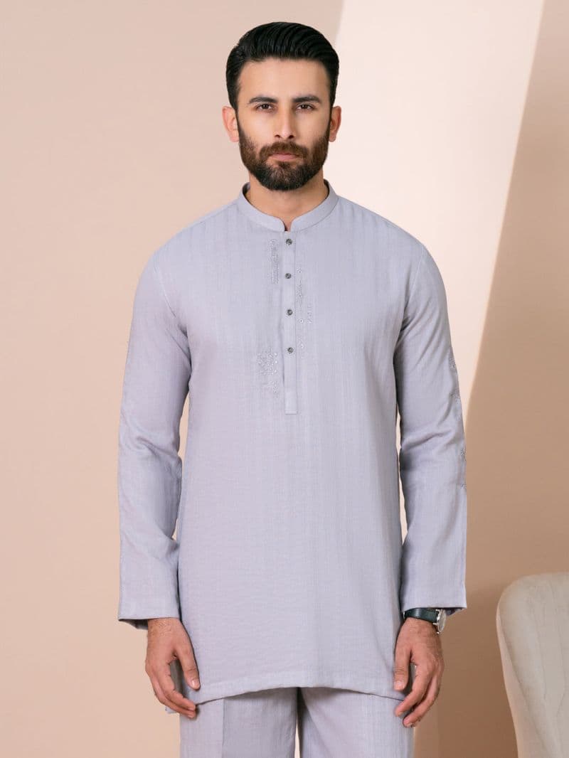 Grey Cotton Semi-Formal Kurta Trousers thumbnail