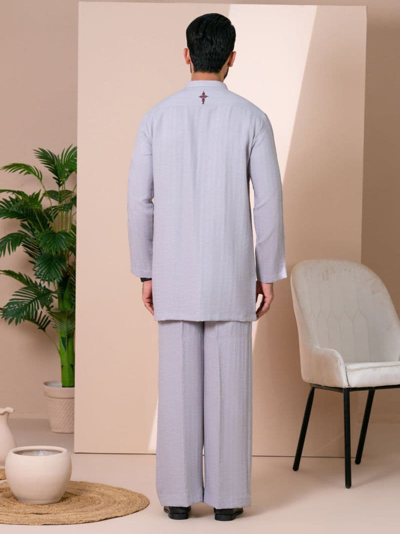 Grey Cotton Semi-Formal Kurta Trousers thumbnail