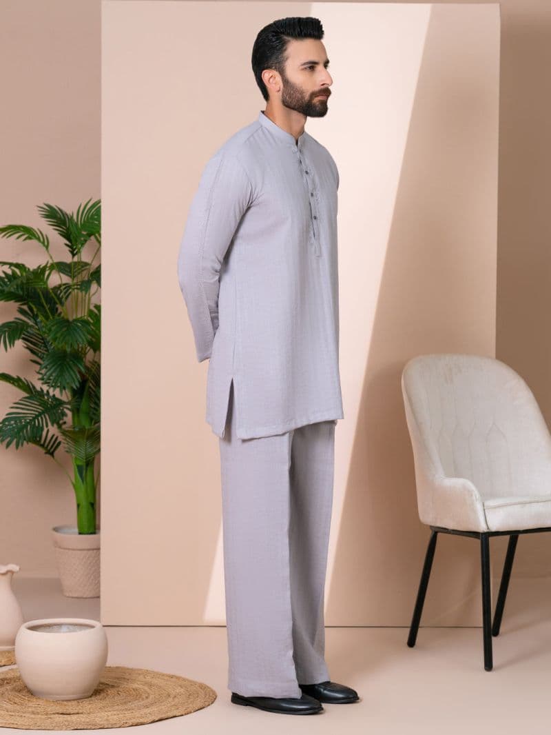 Grey Cotton Semi-Formal Kurta Trousers thumbnail