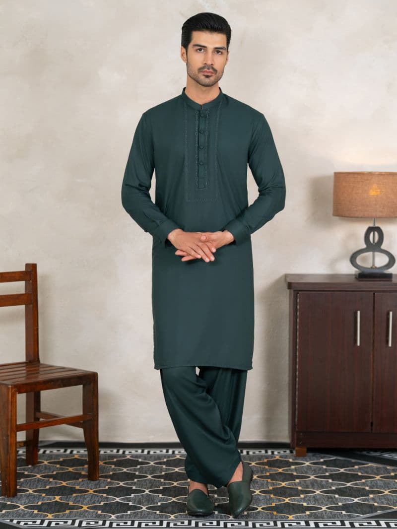 Dark Green Kameez Shalwar thumbnail