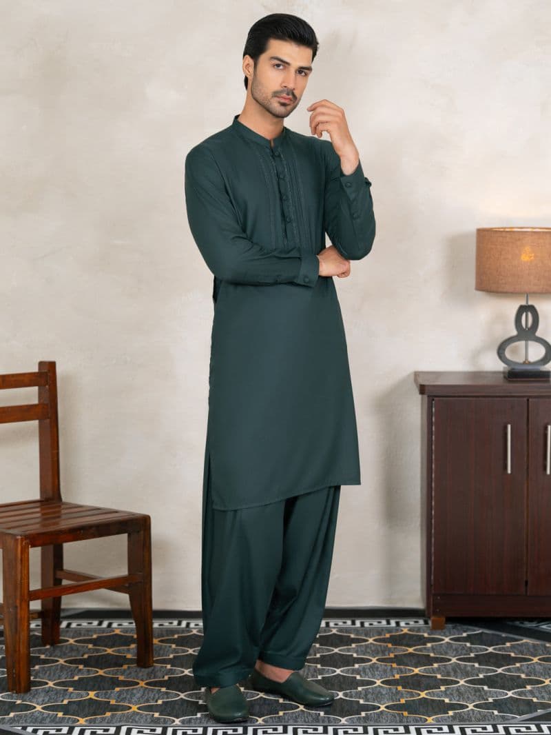 Dark Green Kameez Shalwar thumbnail