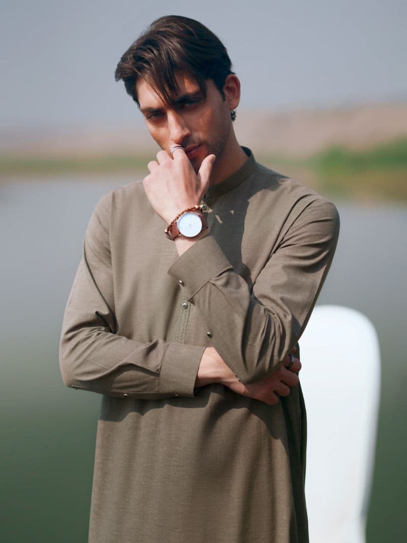 Olive Green Cut & Sew Kameez Shalwar thumbnail
