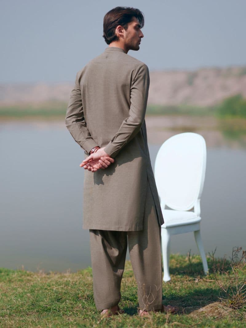 Olive Green Cut & Sew Kameez Shalwar thumbnail