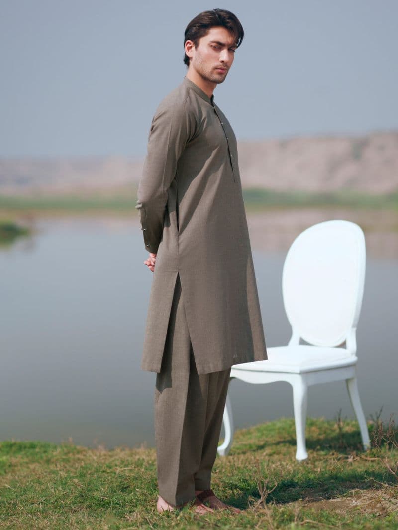 Olive Green Cut & Sew Kameez Shalwar thumbnail