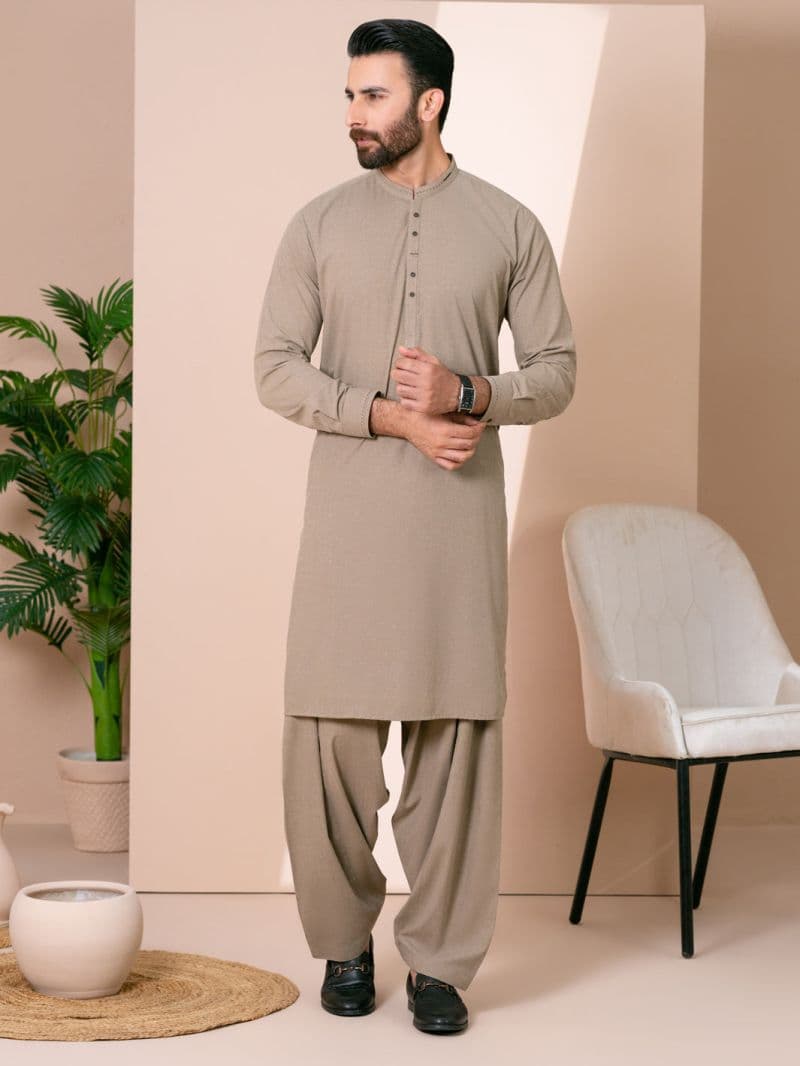 Brown Cuts & Sew Kameez Shalwar