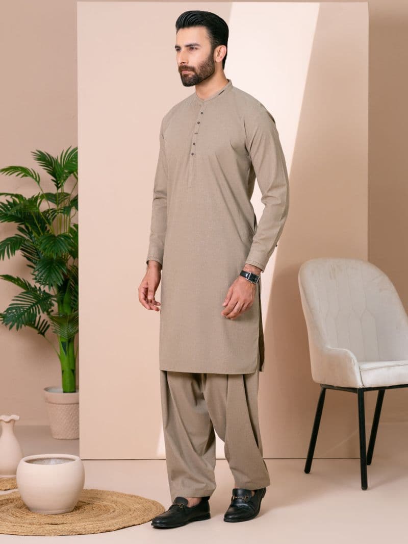 Brown Cuts & Sew Kameez Shalwar