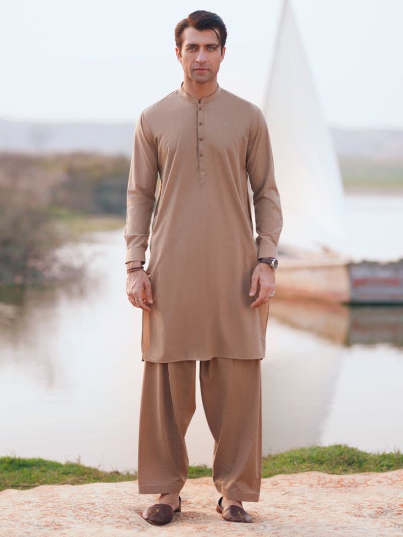 Beige Cut & Sew Kameez Shalwar