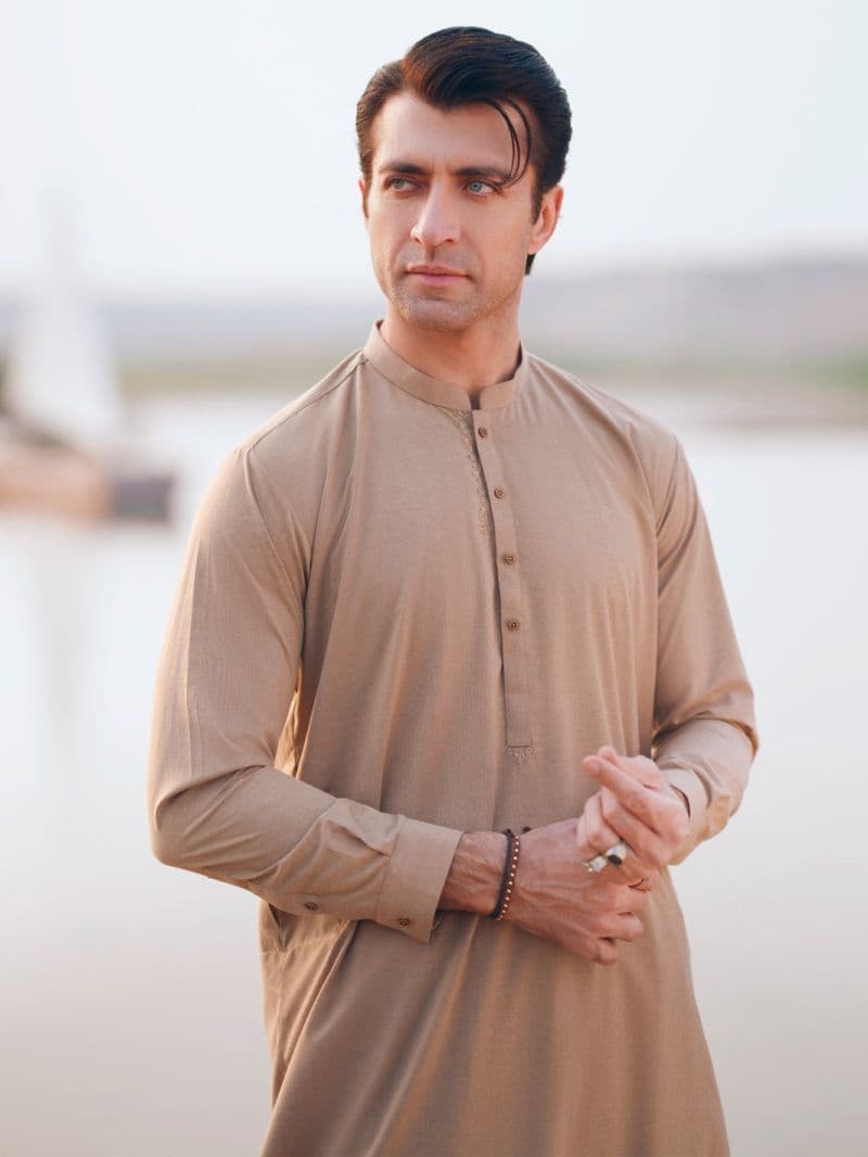Beige Cut & Sew Kameez Shalwar