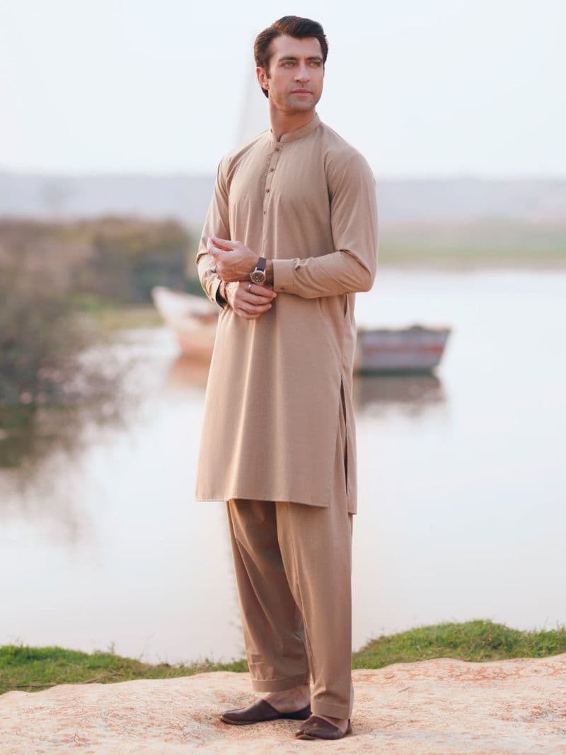 Beige Cut & Sew Kameez Shalwar