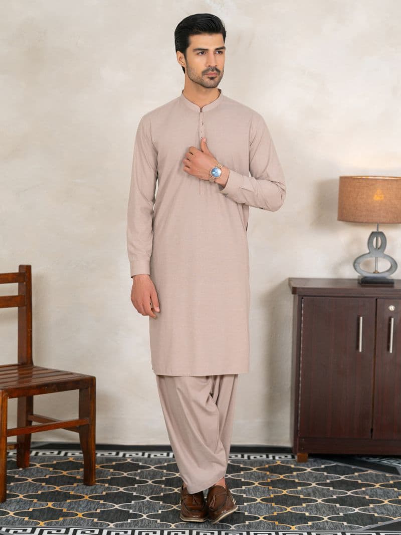 Beige Semi-Formal Kameez Shalwar